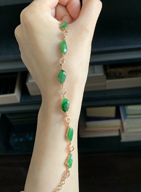 毛毛的翠//M 12659//天然18k金镶钻绿色翡翠随型手链//4300