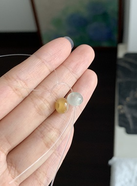 毛毛的翠/M 10309//天然冰晴黄翡翡翠配珠两枚//498