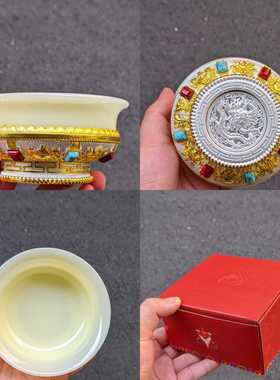 新品上市 藏式十字杵龙纹八吉祥供水碗金属材质 家居佛前供水用品