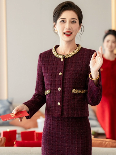 Юбка, комплект, демисезонное элегантное платье для матери, в стиле Шанель, легкий роскошный стиль, изысканный стиль