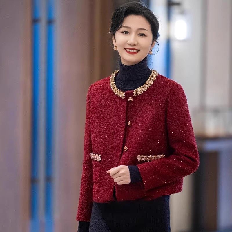 高端喜婆婆婚宴装外套年轻结婚妈妈婚礼礼服高贵长袖短款高定冬装