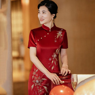 喜婆婆婚宴装2025新款妈妈装高贵重工旗袍中年妈妈气质连衣裙礼服