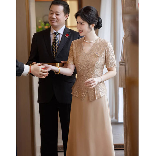 高贵喜婆婆婚宴装年轻款结婚妈妈礼服平时可穿参加婚礼连衣裙春夏
