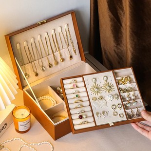 首饰盒双层简约轻奢高级感手镯戒指项链耳环耳钉耳饰手饰品收纳盒