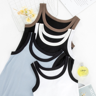 新款 纯欲显瘦纯色撞色圆领背心上衣内搭女装 韩版 短款 纯棉修身 夏季