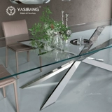 Итальянский минималистский стальный стеклянный обеденный стол прямоугольный современный минималистский домашнее питание.