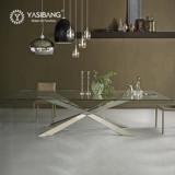 Итальянский минималистский стальный стеклянный обеденный стол прямоугольный современный минималистский домашнее питание.