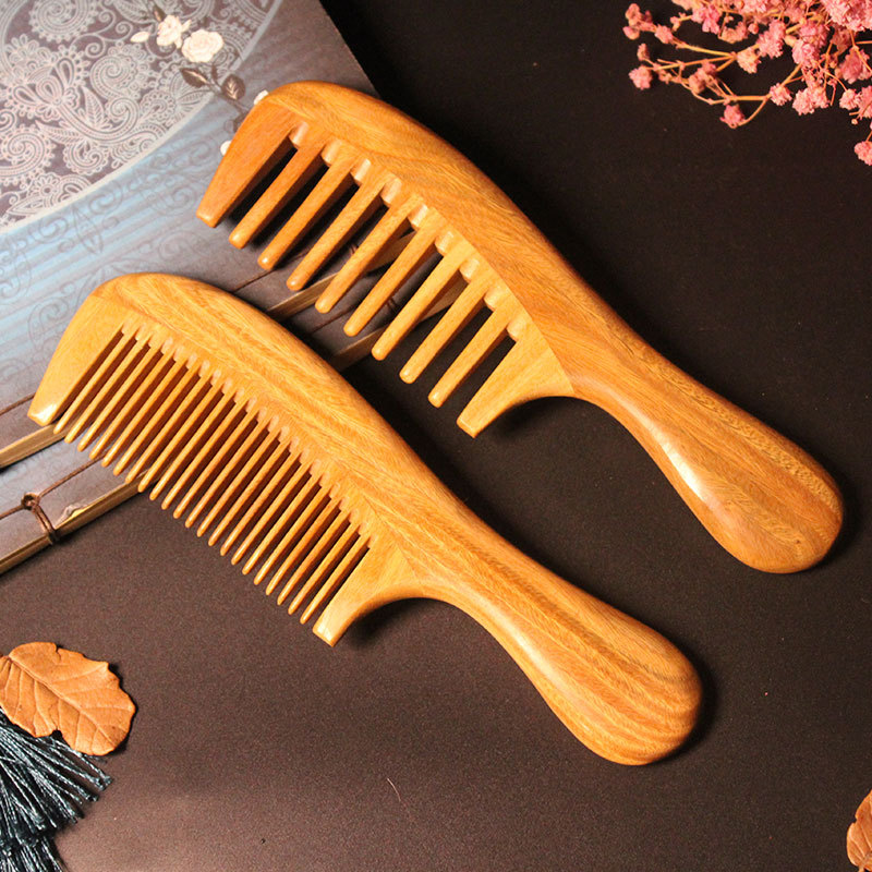 天然绿檀木梳精圆柄拼接木梳子按防静电可刻本兴木梳