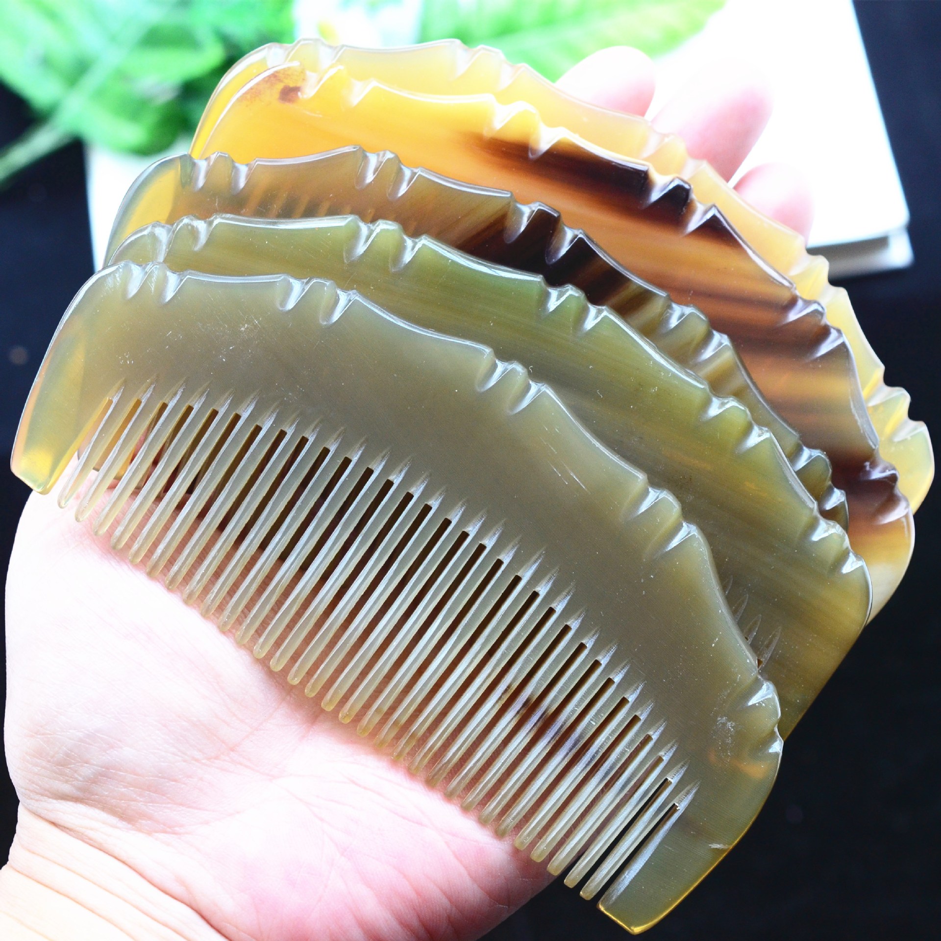 天然牛角梳子竹节梳子半圆梳护发舒适牛角梳按梳防静电梳子