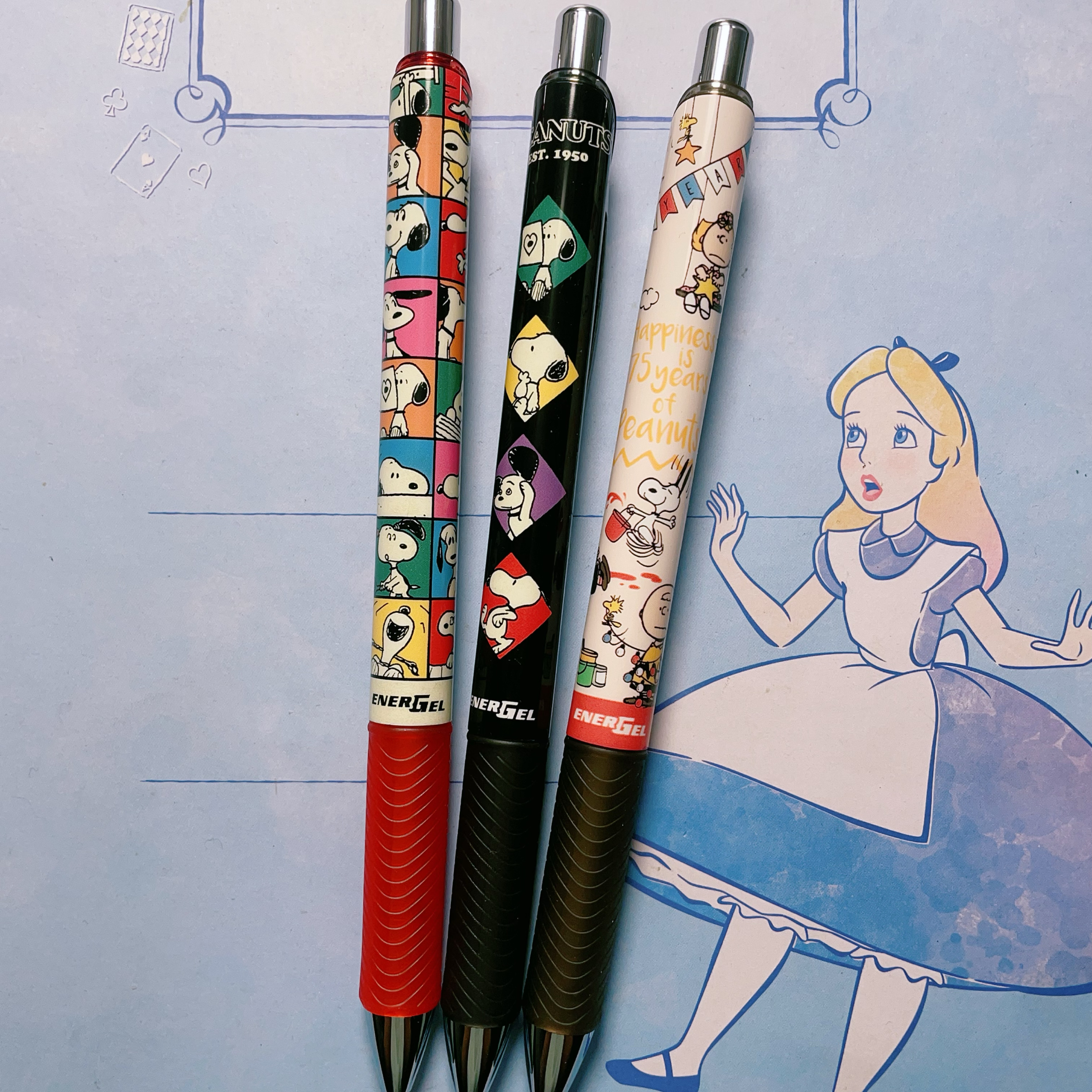 日本派通pentel史努比snoppy75周年限定中性笔黑色按动替换0.5mm