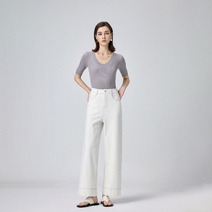 四面弹宽松阔腿九分牛仔裤 新款 女2025春季 高品高腰显瘦简约奶奶裤