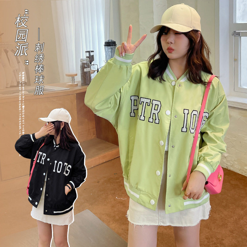 2022年微胖大码学院风个性减龄棒球服外套秋季款休闲遮肉长袖上衣