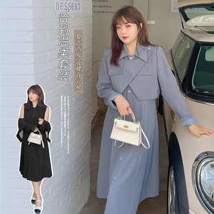 时髦套装 2022年微胖加大码 初秋新款 常规OL通勤西服裙套装 黑色 韩版
