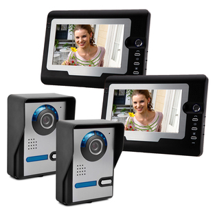 彩色可视门铃二拖二门禁对讲系统家用楼宇4线连接室内监视带开锁