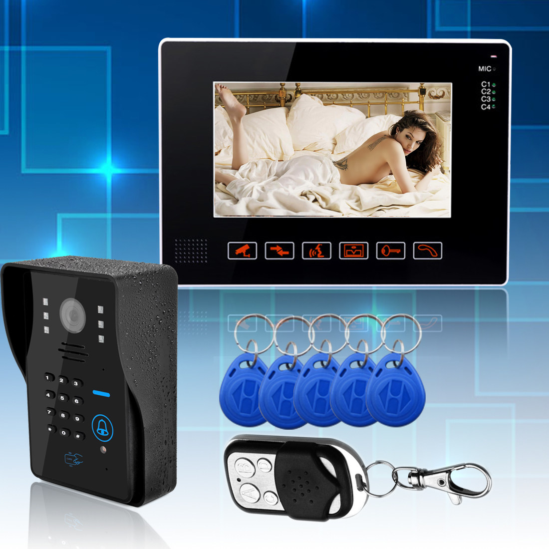 6芯线触摸键楼宇9寸彩色可视对讲门铃刷卡密码遥控开锁别墅门禁机