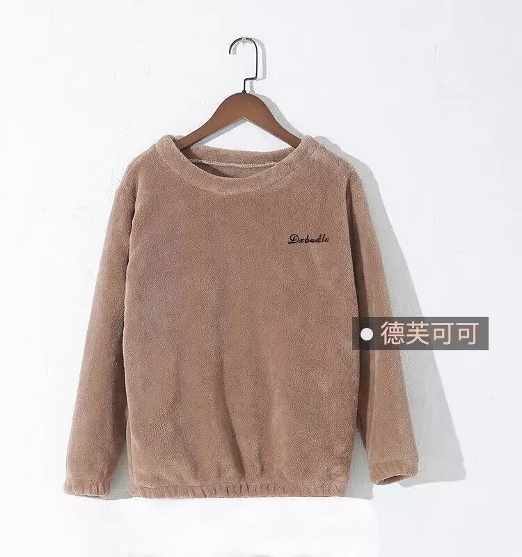 여성을위한 따뜻한 탑 가을 겨울 게으른 가정 옷 산호 벨벳 새로운 플러스 벨벳 두꺼운 잠옷 라운드 넥 따뜻한 옷 겉옷