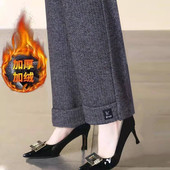 女士冬季 爆款 新款 清仓特价 呢子直筒裤 中年妈妈裤 休闲百搭女裤 加绒