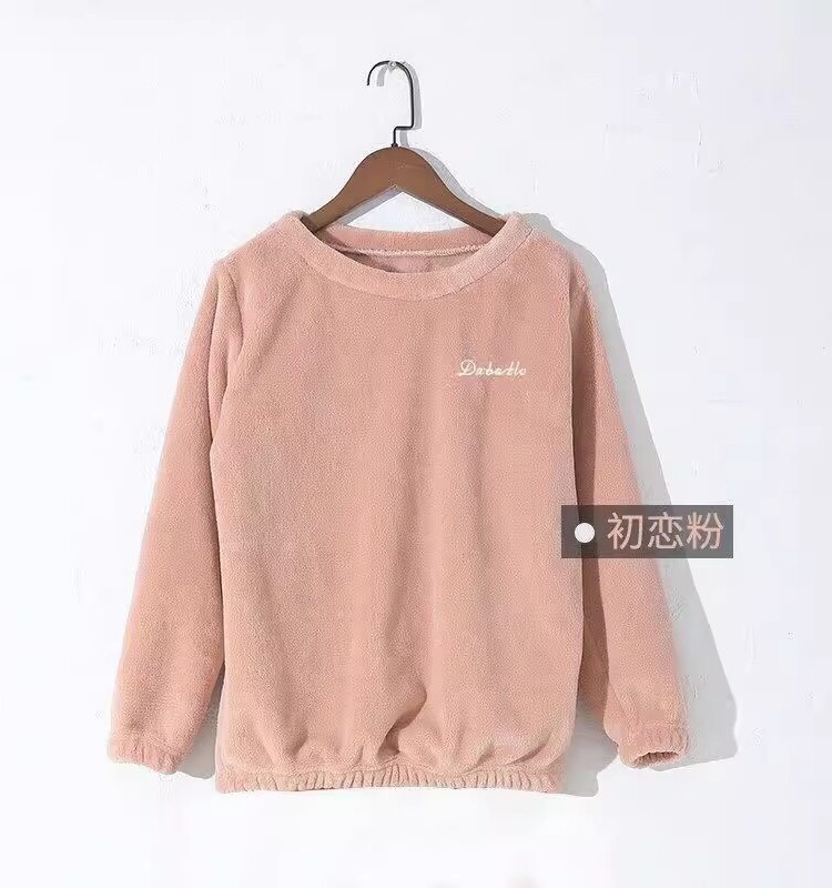 여성을위한 따뜻한 탑 가을 겨울 게으른 가정 옷 산호 벨벳 새로운 플러스 벨벳 두꺼운 잠옷 라운드 넥 따뜻한 옷 겉옷