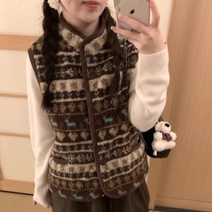 2025新款 坎肩背心鹿皮绒皮毛一体外套秋冬 羊羔毛马甲女短立领无袖