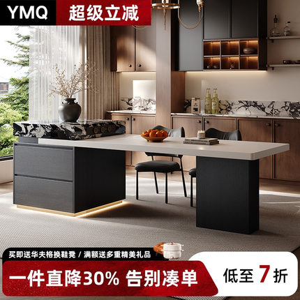 意式极简岛台餐桌一体家用可伸缩厨房岛台小户型新款岩板高级导台