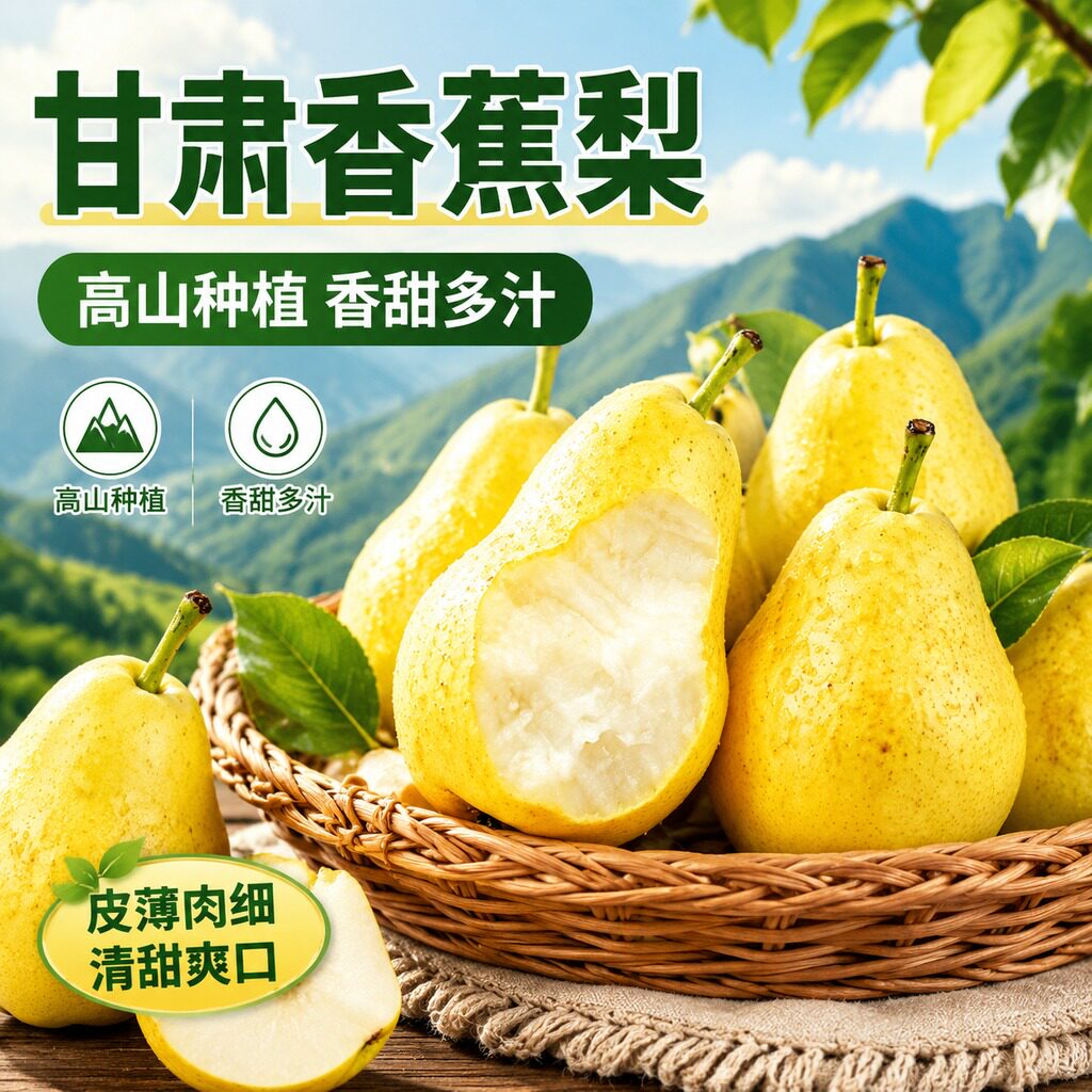 甘肃天水香蕉梨太婆梨巴梨大头梨软糯香甜多汁当季新鲜水果包邮