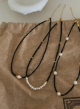 淡水珍珠黑色水晶项链