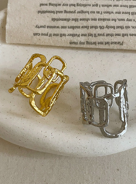 欧美个性夸张独特时尚缕空交错不规则宽版戒指女潮流百搭指环戒子