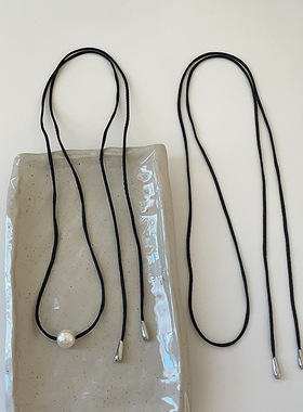 ins风小众黑色线绳珍珠吊坠长款项链简约高级时尚百搭颈链锁骨链