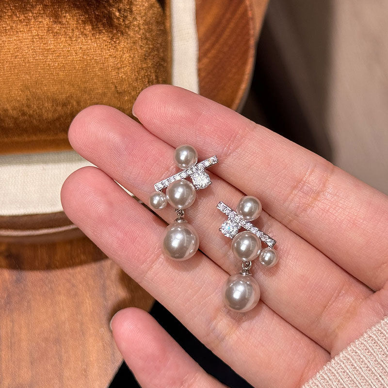 复古温柔曼塔玫瑰珍珠葡萄串耳钉女小众设计感气质时尚耳环耳饰