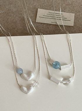 简约高级感拉丝磨砂爱心方块项链女小众个性潮流时尚颈链锁骨链