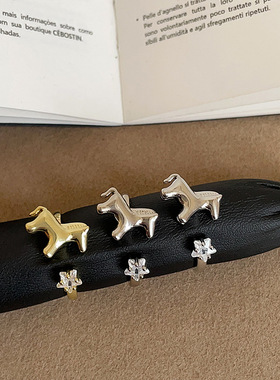 萌趣可爱小马星星锆石开口戒指女设计感个性时尚潮流百搭指环戒子