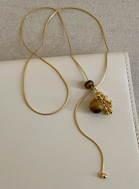 抽拉款金属葡萄串虎眼石项链女简约高级感个性独特时尚颈链毛衣链