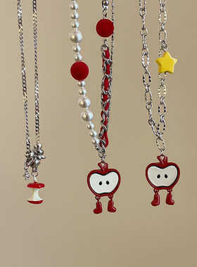 甜妹风可爱红苹果吊坠项链