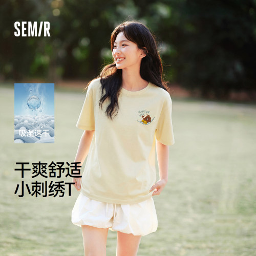森马罗小黑速干刺绣短袖T恤女