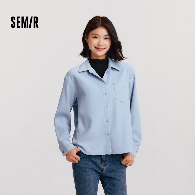 假两件宽松冬磨毛中长长袖衬衫女