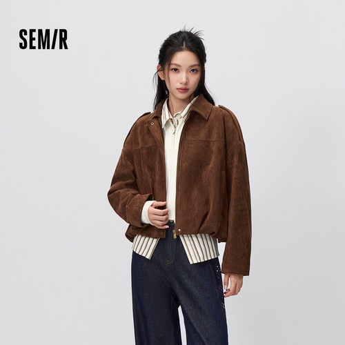 森马仿麂皮oversize花苞短外套女