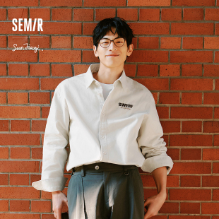 前胸字母刺绣上衣宽松休闲百搭 男春季 森马斯沃夫小狗联名长袖 衬衫