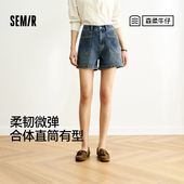 短裤 森柔牛仔 潮流 女半松紧腰2025新款 夏时尚 商场同款 森马牛仔裤