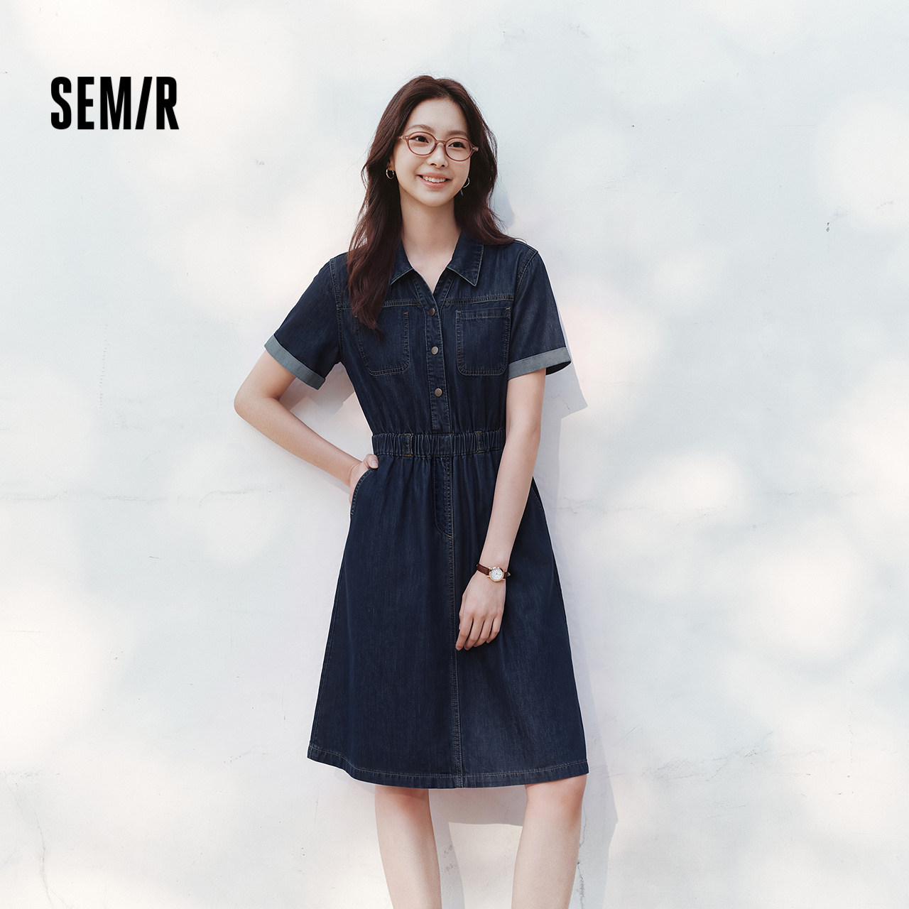 森柔|森马牛仔连衣裙女夏季收腰翻领工装风显瘦潮酷chic复古短裙
