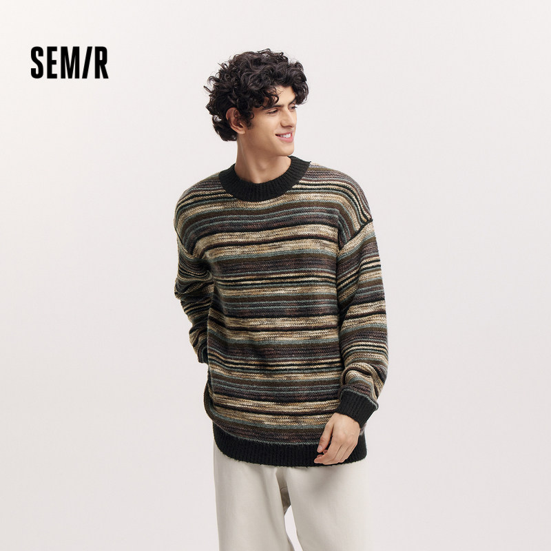 森马毛衫男新款2024冬经典撞色条纹针织衫宽松内搭上衣时尚情侣装,男装,针织衫/毛衣,淘宝优惠券,粉丝福利购,淘宝优惠卷