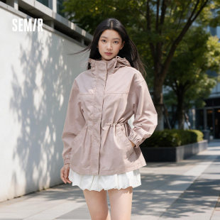 森马牛仔外套女中长款宽松做旧连帽收腰女生2026秋冬复古夹克春季