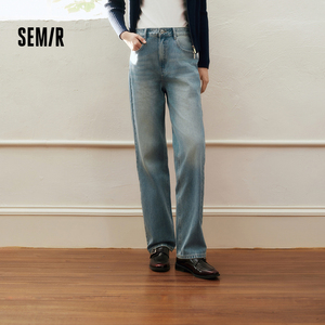 森柔|森马牛仔裤女春季直筒裤舒适经典复古时尚休闲女士ins潮长裤