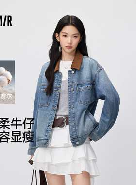 森马女复古做旧宽松牛仔夹克