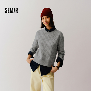 温柔系绞花百搭 简约休闲冬季 森柔毛衫 森马毛衣女圆领纯色打底衫