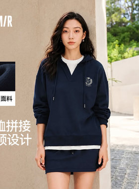 森马连帽oversize假两件卫衣女
