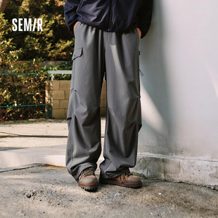 男冬季 流行户外运动伞兵裤 加绒宽松弧形裤 时尚 2025新款 森马休闲裤