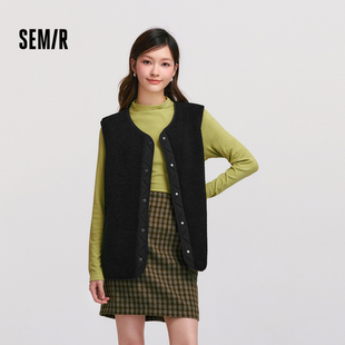 2024冬新款 森马马甲女摇粒绒拼接时尚 圆领上衣潮流个性 商场同款