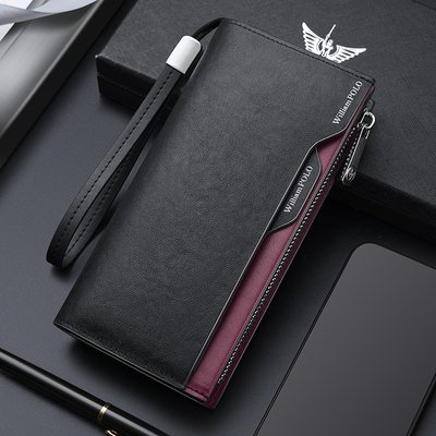 英皇保罗真皮男士长款多卡位钱包