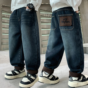 韩版 男童裤 儿童加绒加厚牛仔裤 中大童绒男孩秋冬季 帅气 子春秋新款