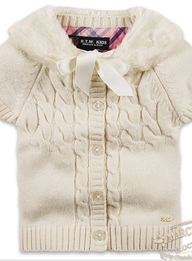 rtw童装2023年春秋复古女童短袖针织洋气开衫毛衣麻花羊毛衫53245